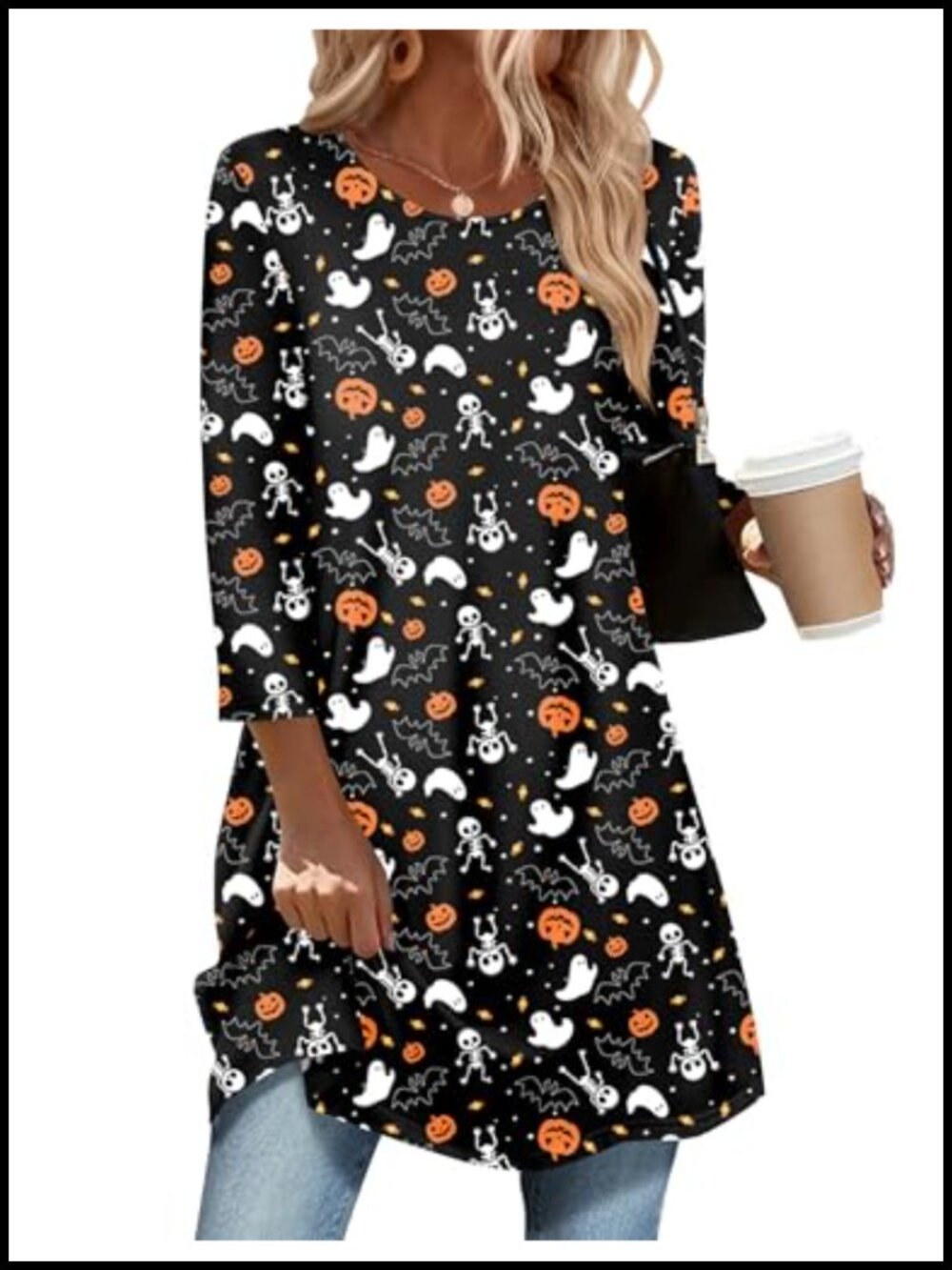 Women's 3/4 Sleeve Tunic Top Casual Loose Fit Plus Size Blouse